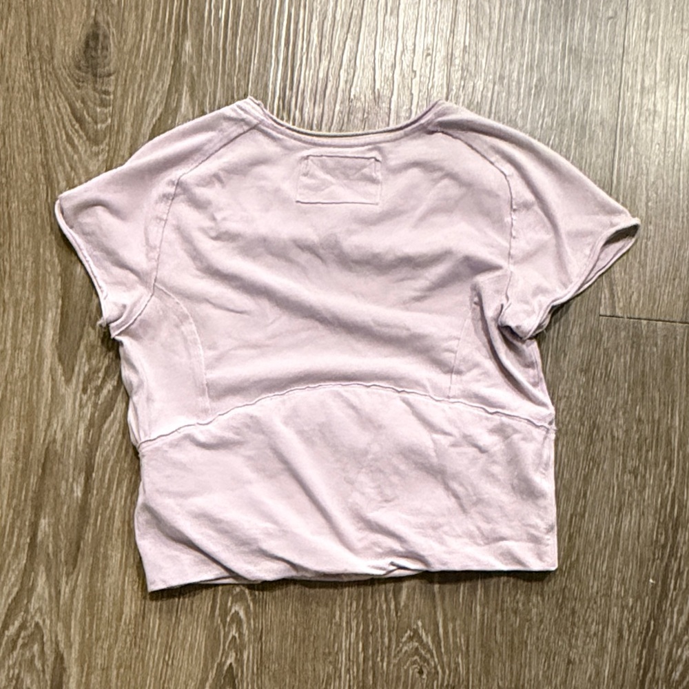 Free People Pale Lavender Short Sleeve Crop Tee - Picture 3 of 3